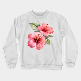 Pink Hibiscus Flower Watercolor Crewneck Sweatshirt